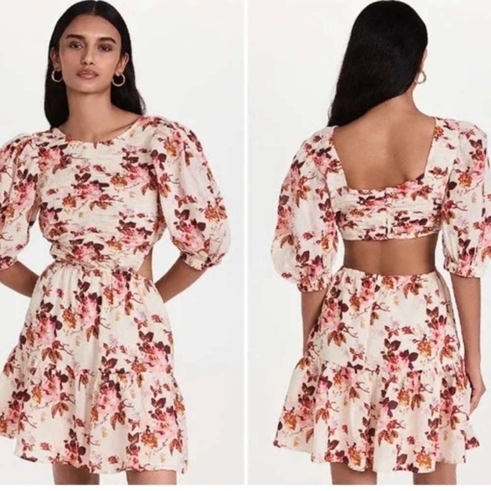 Sea New York Floral Mini Dress – Puff Sleeve, Smocked, Cut-Out Back, Summer Boho